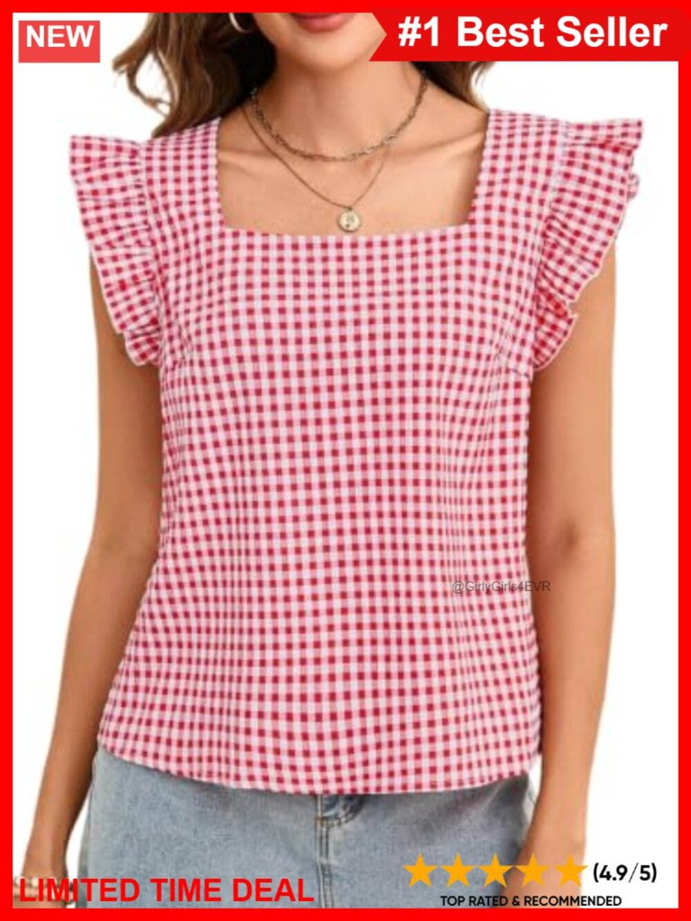 Gingham Plaid Cap Sleeve Ruffle Peplum Linen Blouse